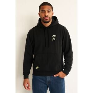 Nike Black Hoodie Size M Double Swoosh Neon Green Logo Pullover